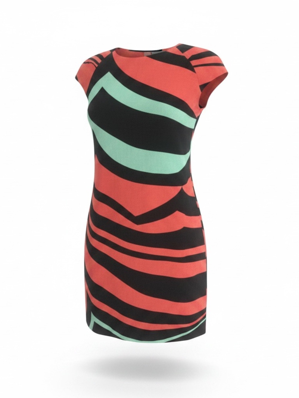Gabby Skye 14P orange green black neon animal print A line‎ retro dress